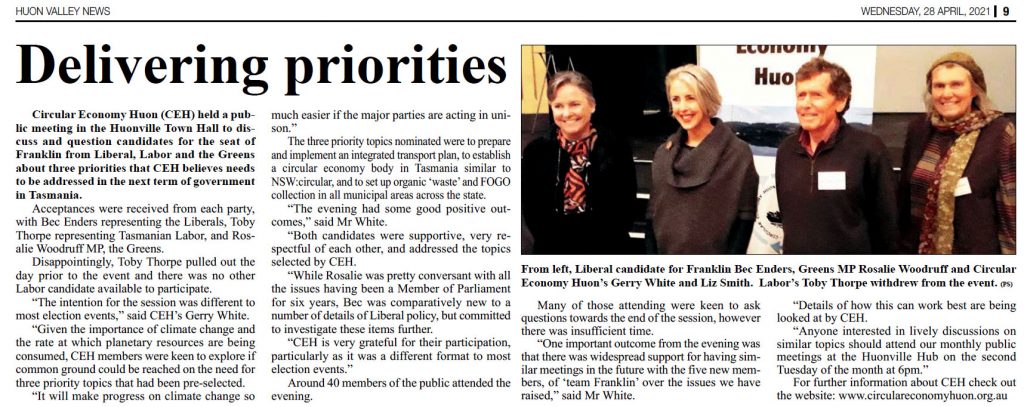 Labor Snubs Circular Economy Huon; Enders Flounders; Woodruff Shines 8
