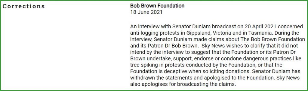 Sky News Apologises to Bob Brown over Forest Protests 1
