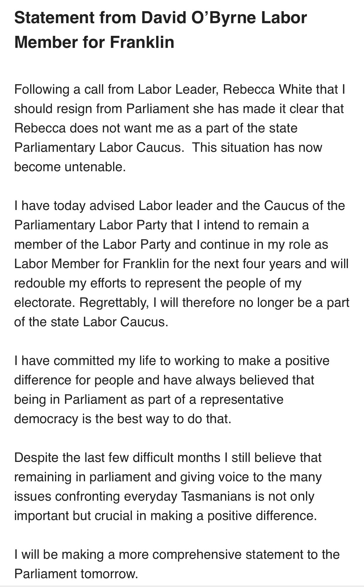 David O'Byrne Resigns (Again) 7 David O'Byrne Resigns (Again) 7