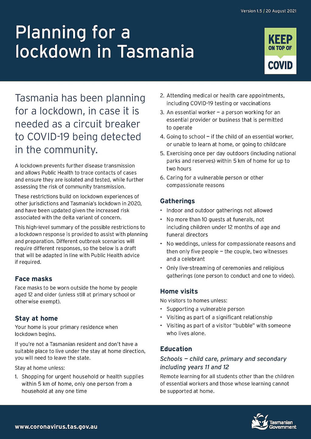 Tasmanian Lockdown Plan 5 Tasmanian Lockdown Plan 5