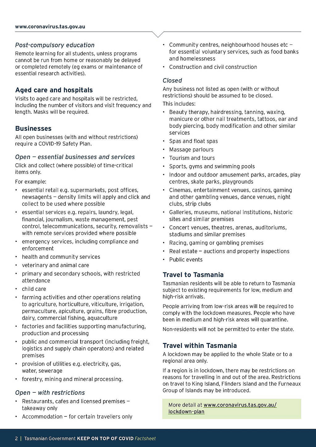 Tasmanian Lockdown Plan 6 Tasmanian Lockdown Plan 6